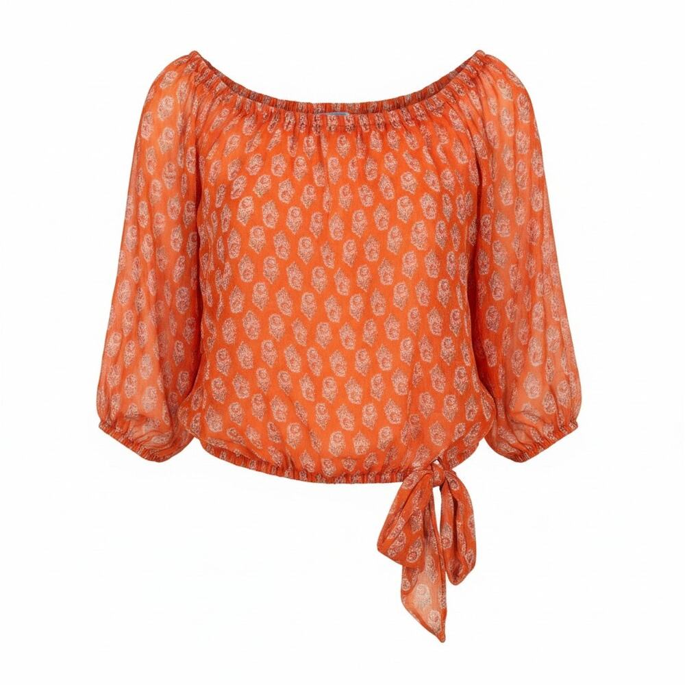 CeCe NWT Boho Block Print Puff Sleeve Blouse Sz M